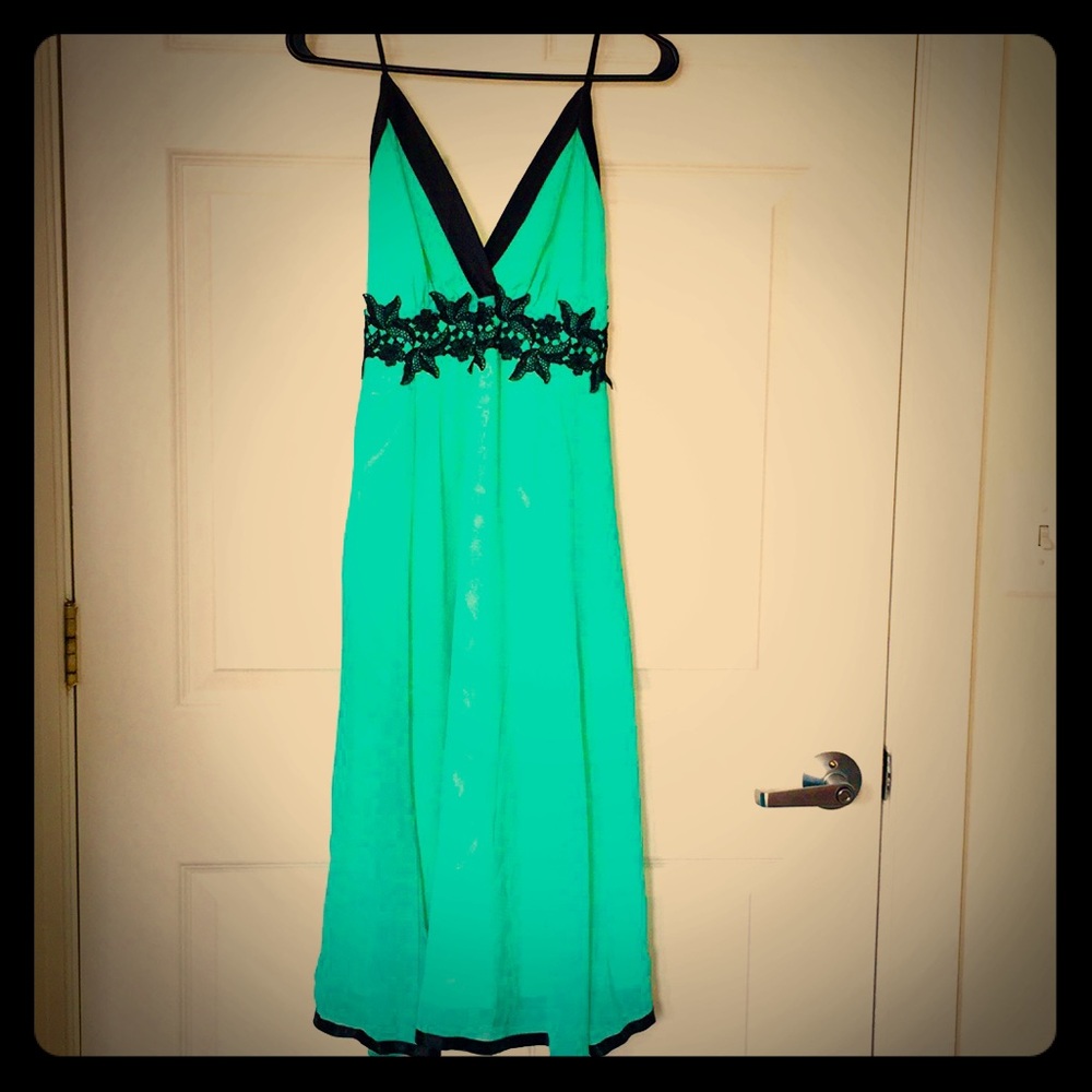 Vintage formal midi teal and black laced dress